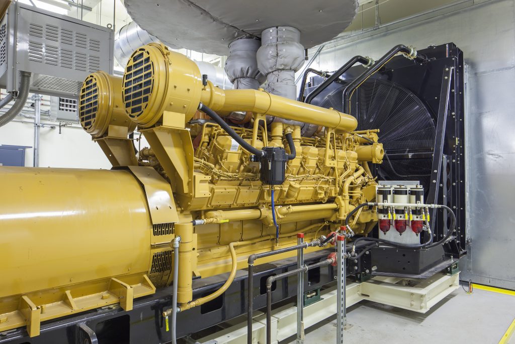 This standby diesel generator unit has a unit mounted radiator and fuel filter system.
